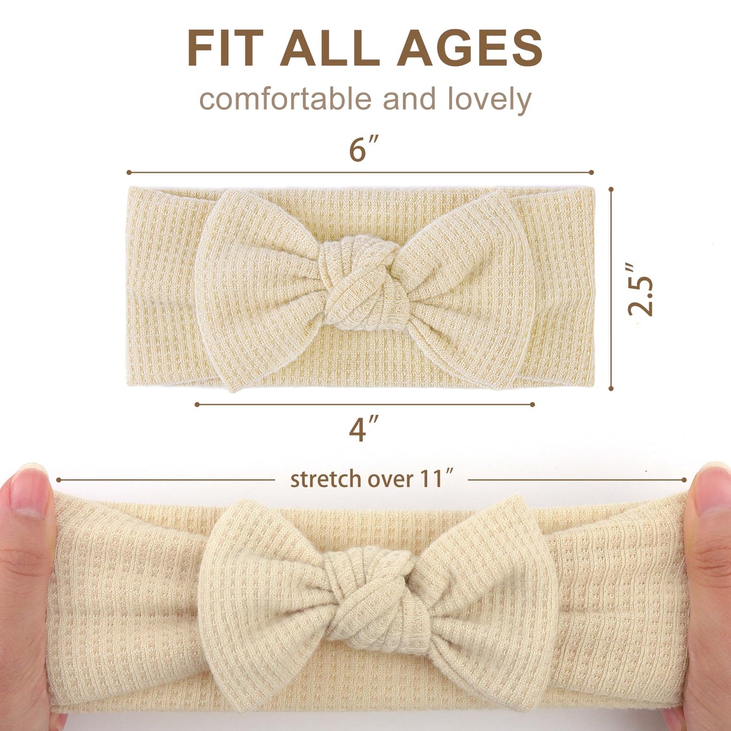 Oneninedream 4 ' Baby Girls Hairband With Bows - 3Pcs Gray White Beige (Handmade Soft Headwraps Baby Hair Accessories For Infan