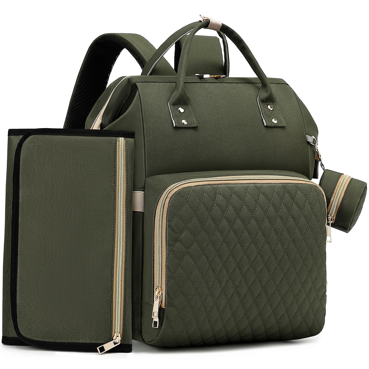 Baby Diaper Bag Backpack With Changing Pad, Pacifier Case - Green Diaper Bags For Girl Boy Newborn Unisex Infant Toddler - Baby
