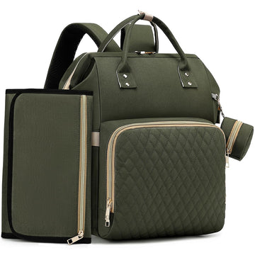 Baby Diaper Bag Backpack With Changing Pad, Pacifier Case - Green Diaper Bags For Girl Boy Newborn Unisex Infant Toddler - Baby
