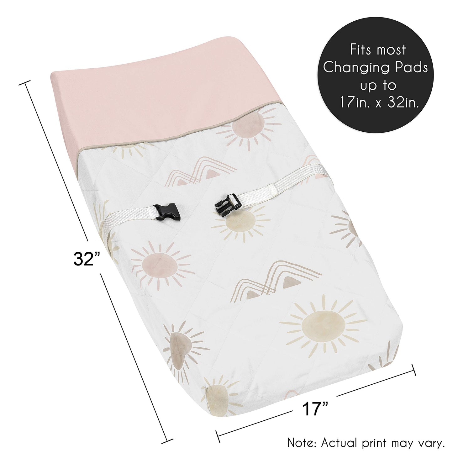 Sweet Jojo Designs Boho Desert Sun Girl Baby Nursery Changing Pad Cover - Blush Pink Mauve Gold Taupe Bohemian Watercolor Mounta