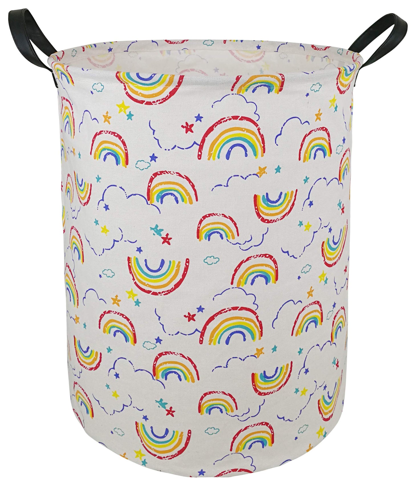 Huayee 19.7 Inches Large Laundry Basket Waterproof Round Cotton Linen Collapsible Storage Bin With Handles For Hamper Kids Room,
