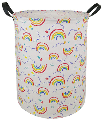 Huayee 19.7 Inches Large Laundry Basket Waterproof Round Cotton Linen Collapsible Storage Bin With Handles For Hamper Kids Room,
