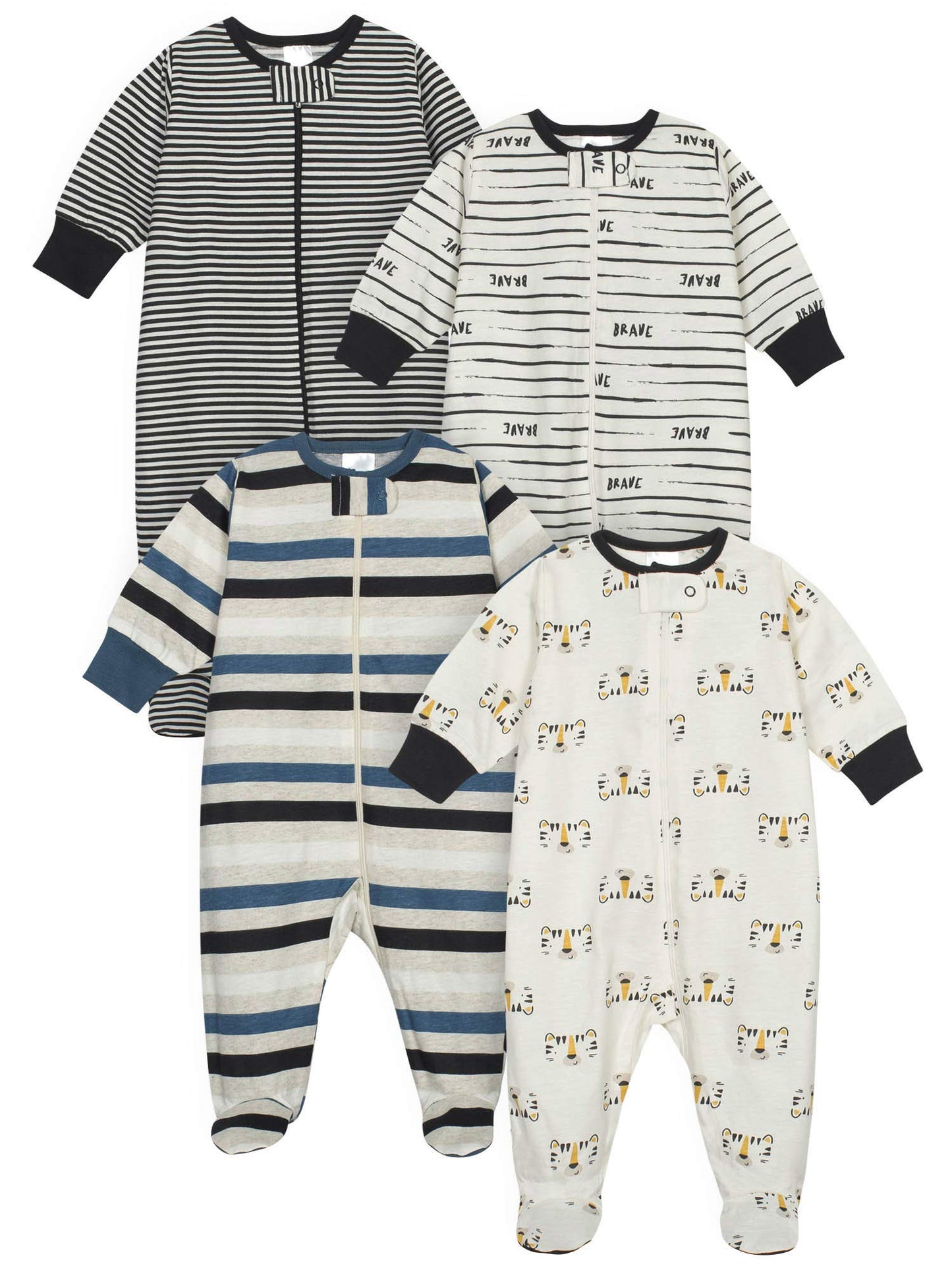 Onesies Brand Baby Boys 4-Pack 'N Plays Footies And Toddler Sleepers, Tiger Blue, 0-3 Months Us