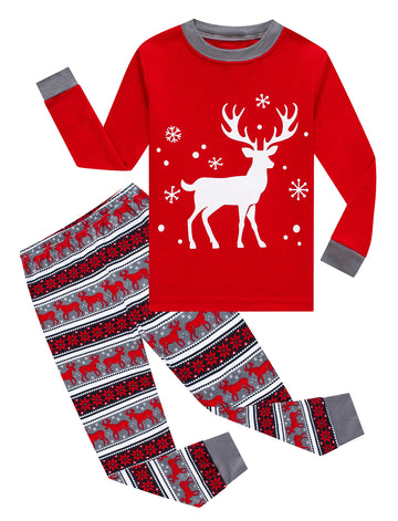Kikizye Little Girls Boys Long Sleeve Christmas Pajamas Sets 100% Cotton Pyjamas Toddler Kids Pjs Size 5 Reindeer