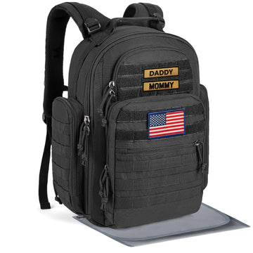 Sharkmouth Dad Diaper Bag Military - Large Baby Diaper Backpack With Changing Pad For Travel Camping Trips Park - Newborn Baby S
