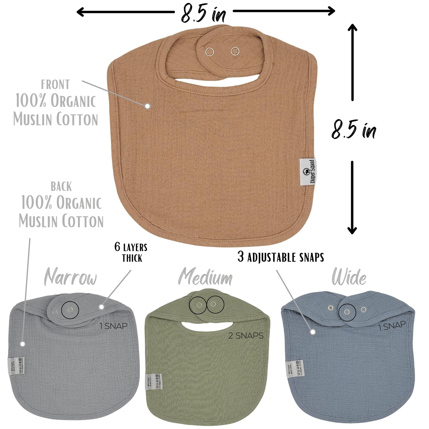 Diapersquad'S 10-Pack Baby Bibs For Drooling And Teething, Bibs For Boys, Baby Girl - Solid Cotton Baby Drool Bibs (Muted Tradit