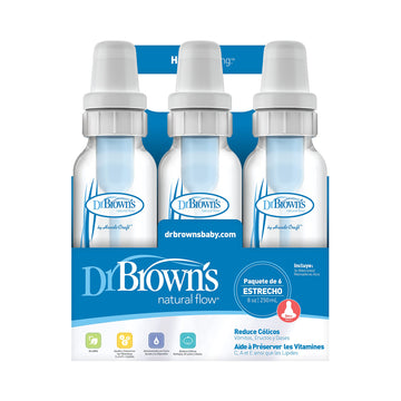 Dr Browns Natural Flow Feeding Bottle 6Pk Clear With Blue Writing - 250Ml(8Oz) (Standard)