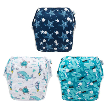 Babygoal Baby Boy And Girl Swim Diapers, Reusable Adjustable Washable One Size Fits 0-8M Baby Gifts And Swimming Lessons 3 Pack