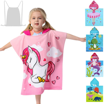 Athaelay Kids Hooded Poncho Towel For Girls, Toddlers Bath Beach Pool Swim Towels With Hood Cover-Ups Swimwear (3D Unicorn With