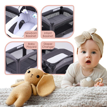 Pamo Babe Deluxe Nursery Center, Foldable Playard For Baby & Toddler, Bassinet, Mattress, Changing Table For Newborn(Black)