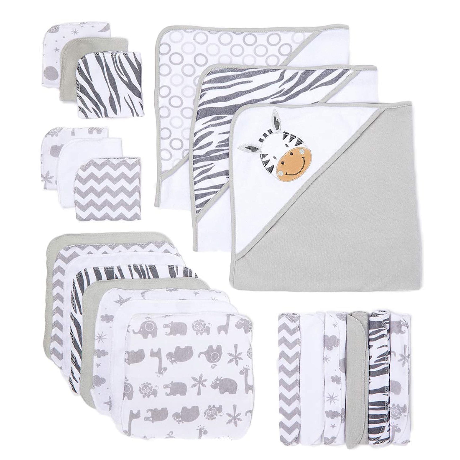 Spasilk 23-Piece Soft Terry Hooded Bath Towel and Washcloth Gift Set, 3 Baby Towels and 20 Baby Washcloths for Newborn Boys and 