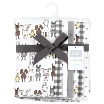 Hudson Baby Unisex Baby Cotton Flannel Burp Cloths 7-Pack, Farm Friends Grey, One Size