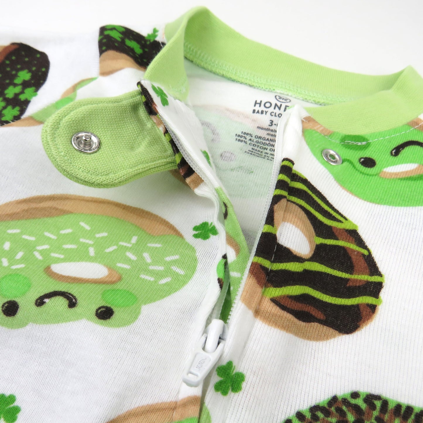 Honestbaby Baby Celebration Sleep & Play Footed One-Piece Pajama Sleeper 100% Organic Cotton, Shamrock Sprinkles