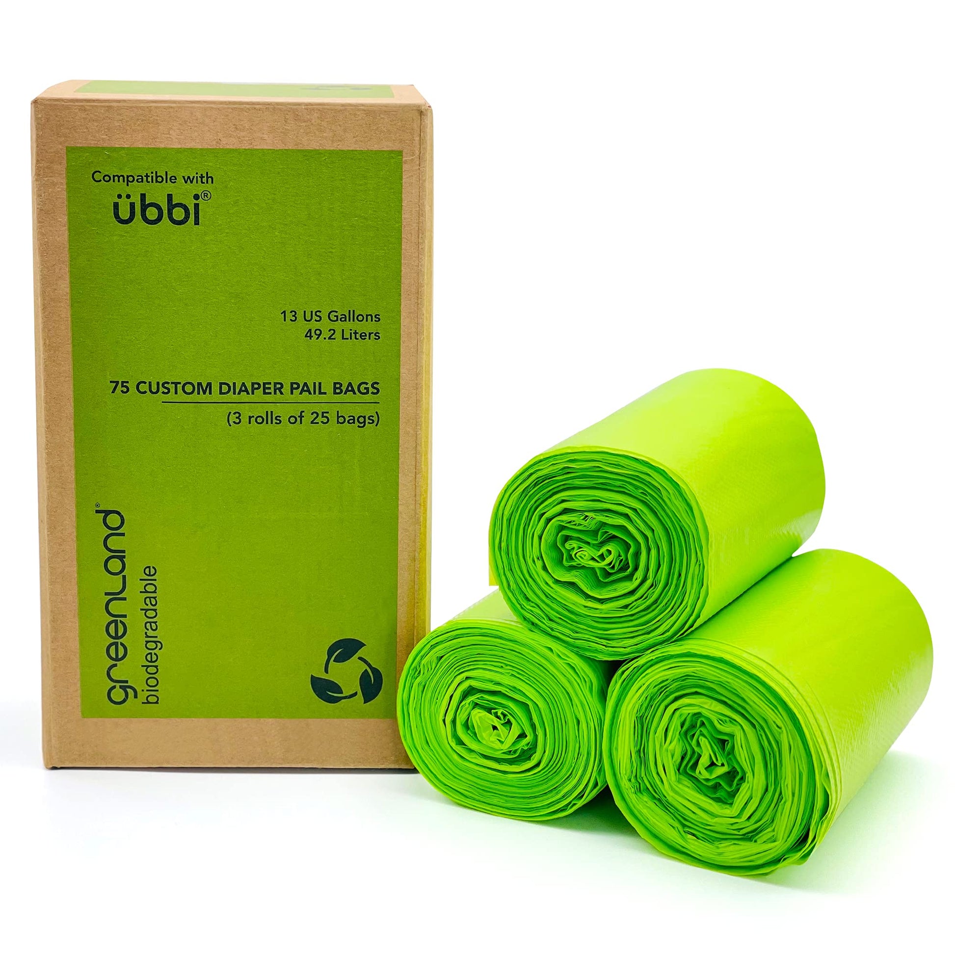 Greenland Biodegradable Diaper Pail Bags Compatible With Ubbi - Lemon Scented (75 Bags, 13 Gallons)