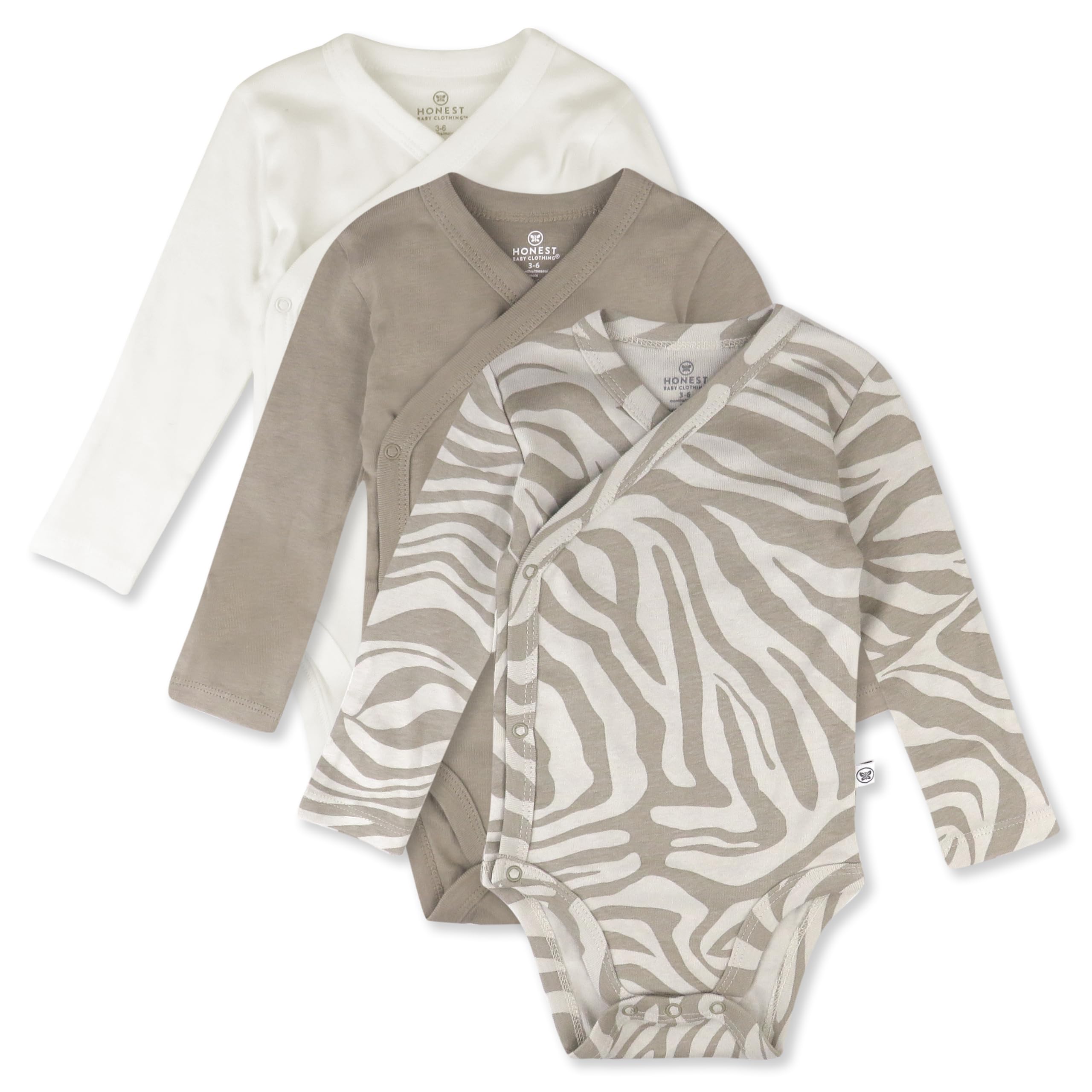 Honestbaby 3-Pack Long Sleeve Side-Snap Kimono Bodysuits Organic Cotto – Cutebab