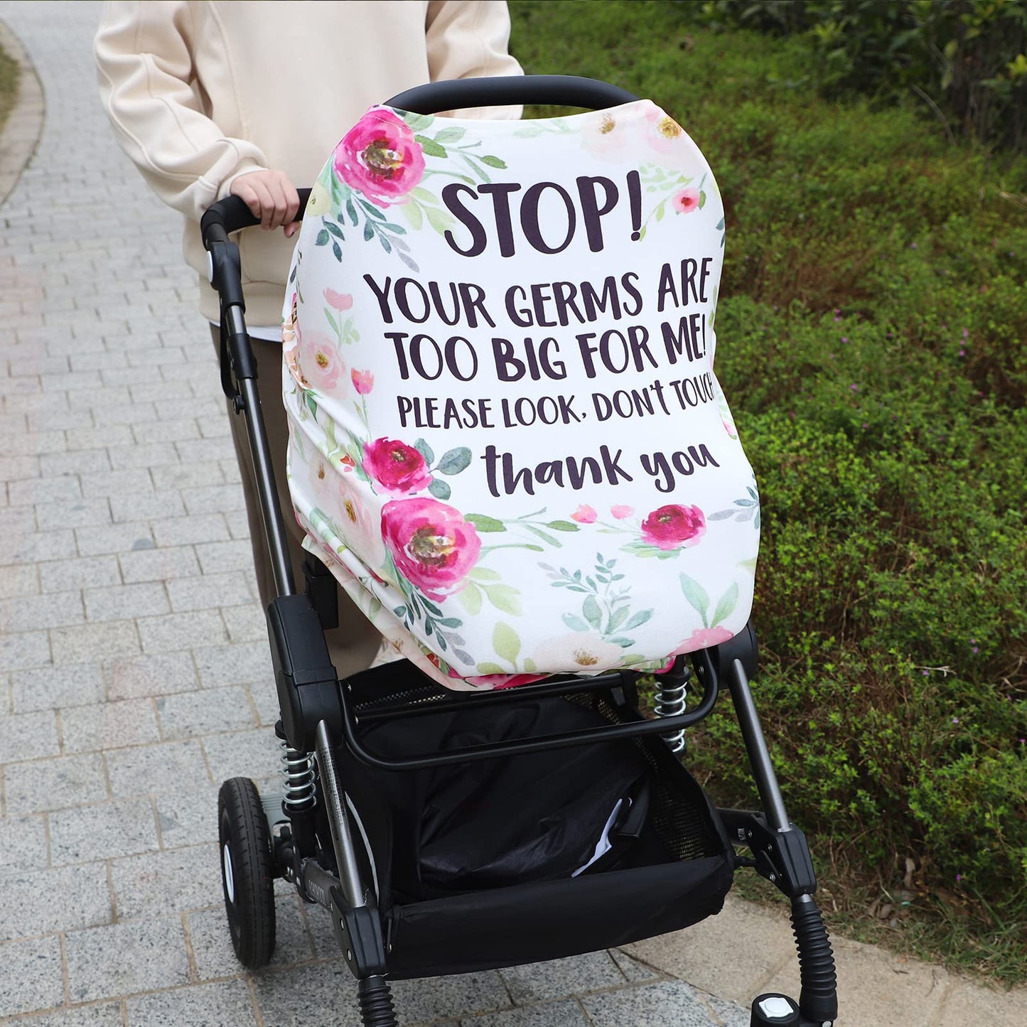 Car Seat Canopy For Baby, No Touching Sign Flower Car Seat Covers For Newborn, Infant Stroller Covers For Boy Girl, Multiuse Nur