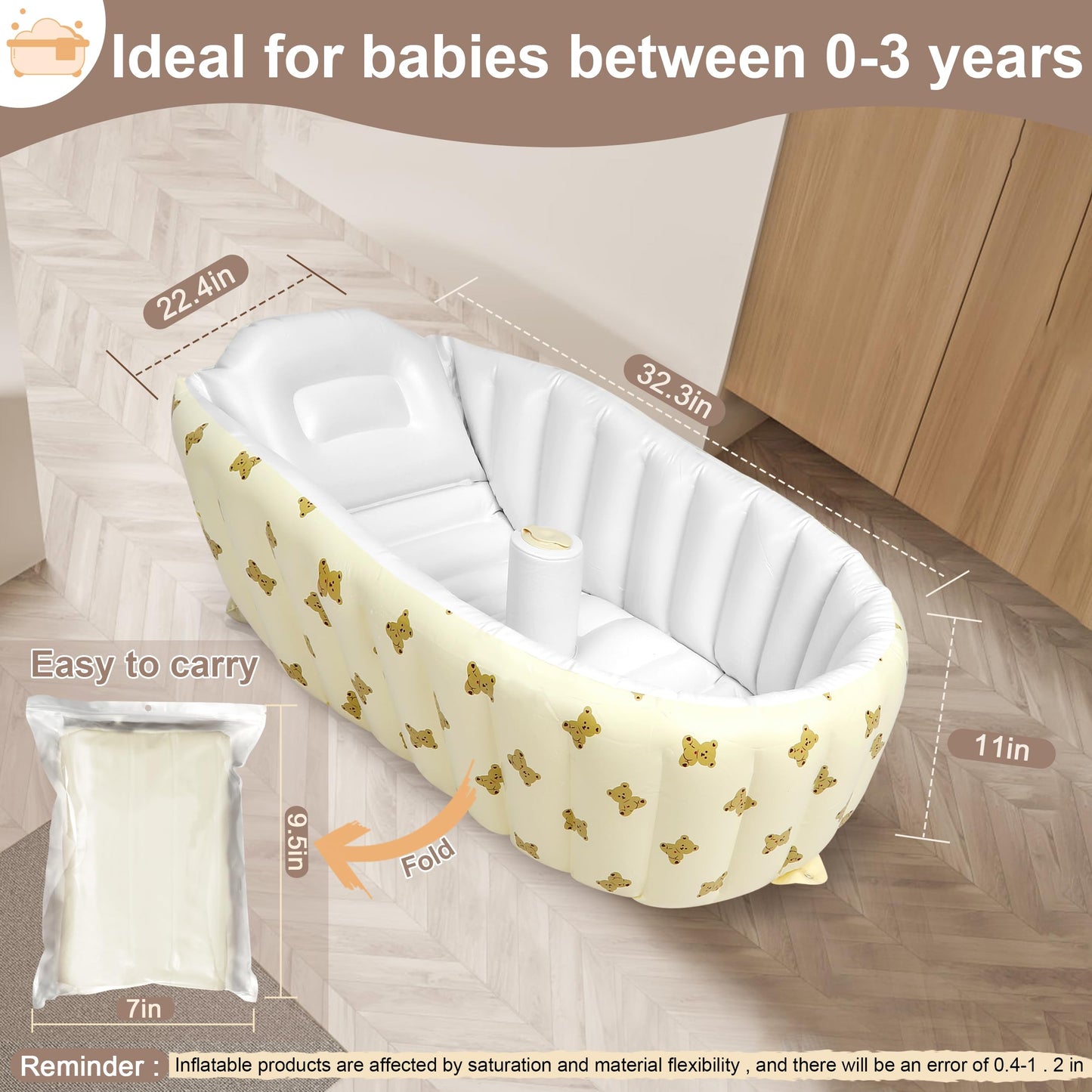 Mink Newborn To Toddler Bath Tub,Inflatable Baby Bathtub With Built-In Air Pump,Portable Travel Shower Basin With Back Support,