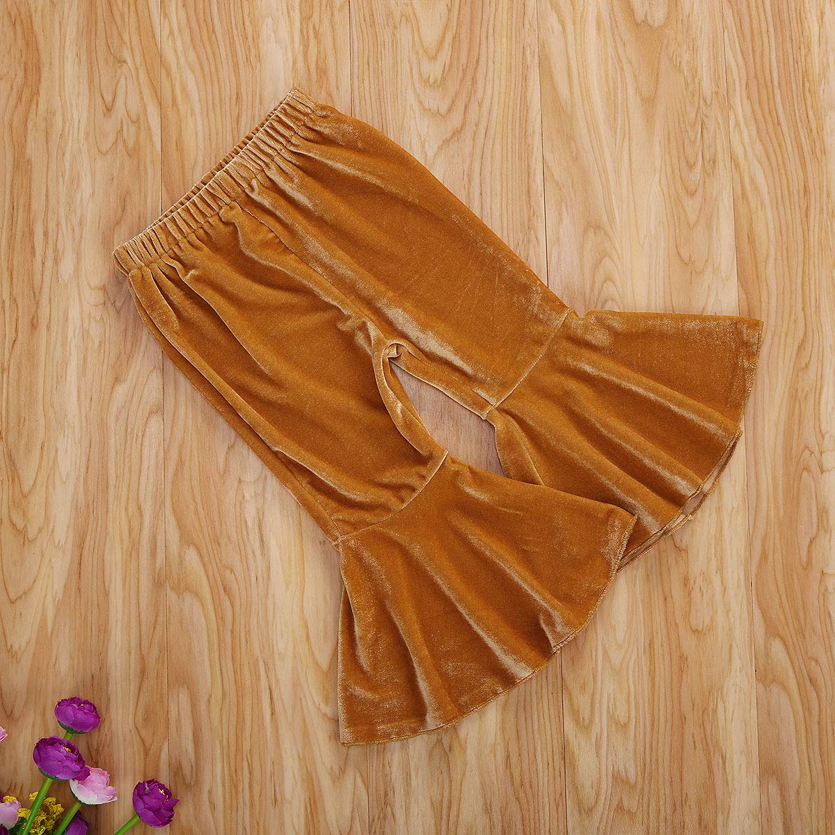 Toddler Bell Bottoms Baby Girls Ruffle Leggings Bell-Bottomed Flare Pants Trousers (E-Khaki, 3-4T)