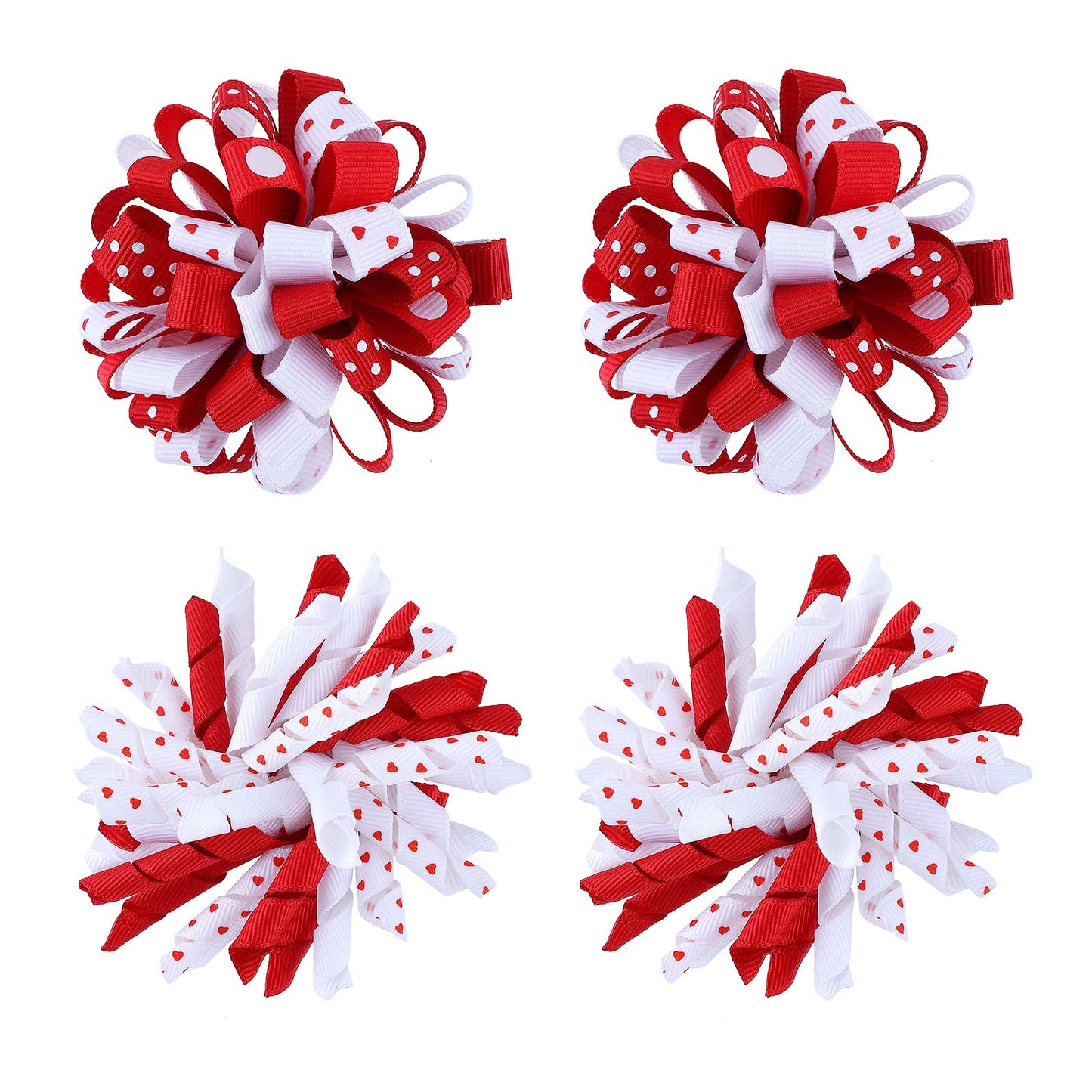 Valentines Korker Hair Bows 3'' Toddler Baby Girls Curly Corker Bow Alligator Clips Red Heart Grosgrain Ribbon Fireworks Flowerb