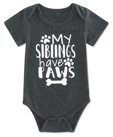 Funnycokid Infant Baby Boys Girls My Siblings Have Paws Bodysuit Announcement Jumpsuit Funny Romper Playsuit 0-3 Months