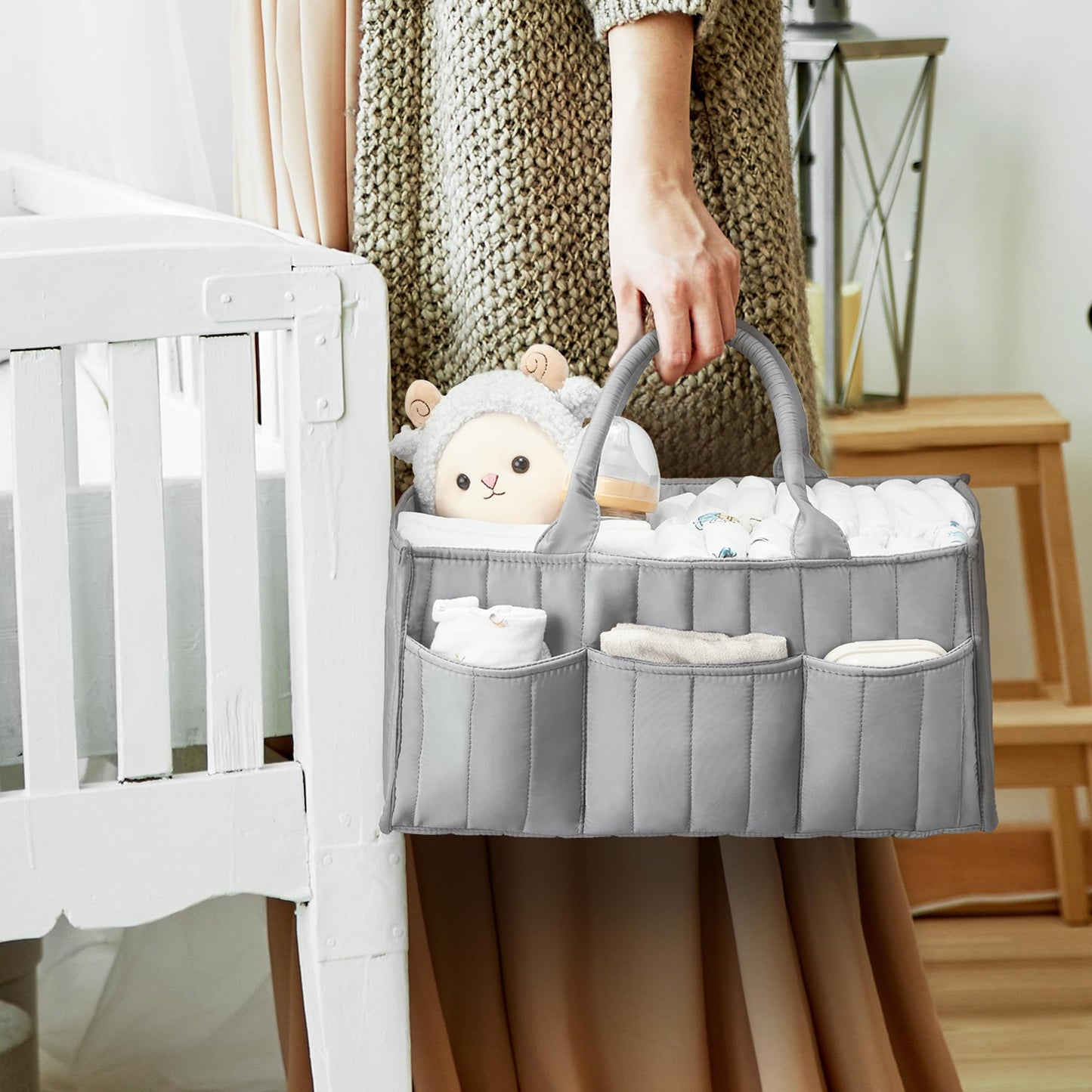 Ankyle Starry Sky Grey Diaper Caddy Organizer With Handles & Removable Dividers,Stylish Baby Diaper Caddy Organizer,Diaper Bag,C