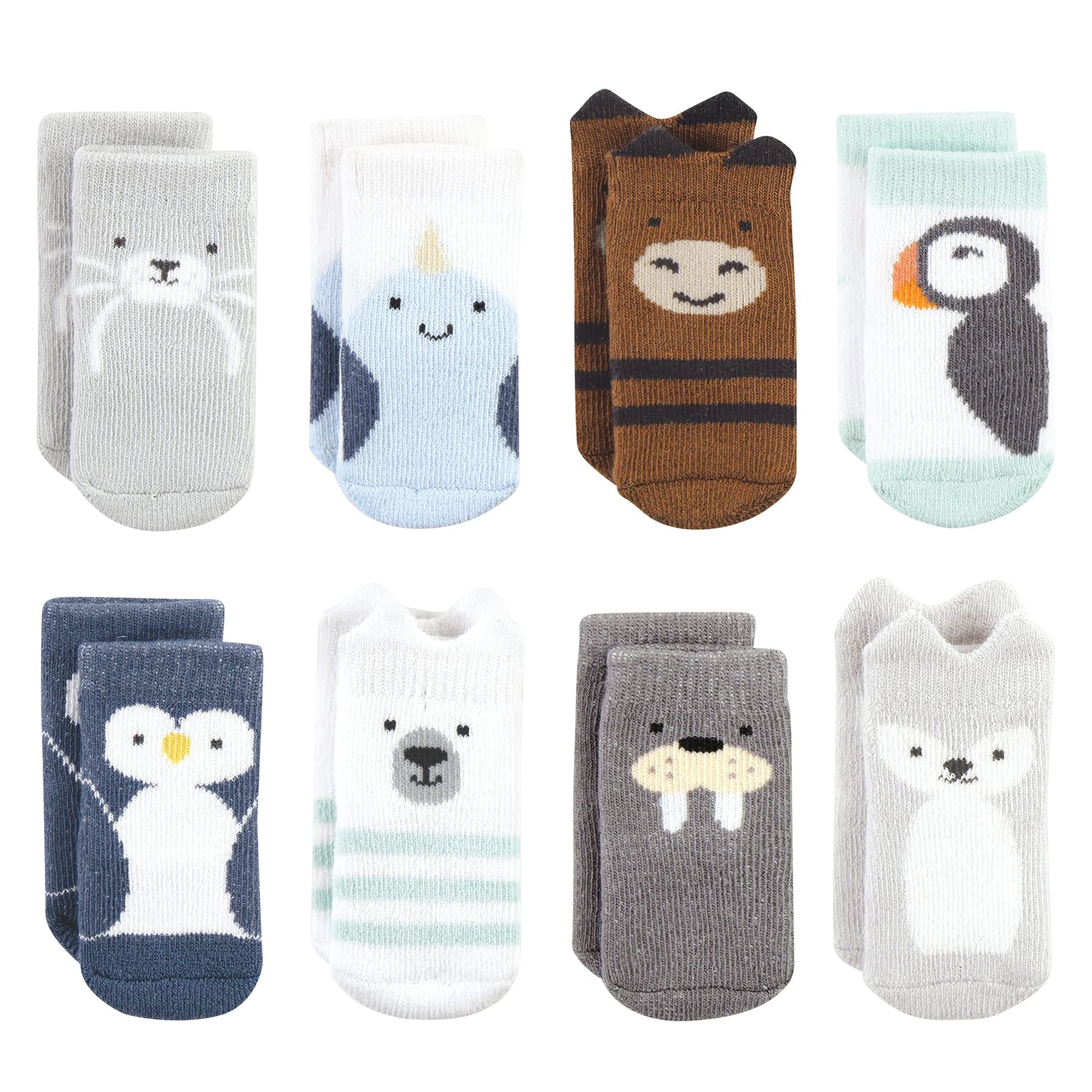 Hudson Baby Unisex Baby Cotton Rich Newborn And Terry Socks, Arctic Animals, 0-6 Months