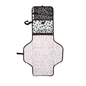 Nuby Portable Baby Changing Pad Station, Quick Wipe Clean Changing Mat with Built-in Pillow, Leopard Print