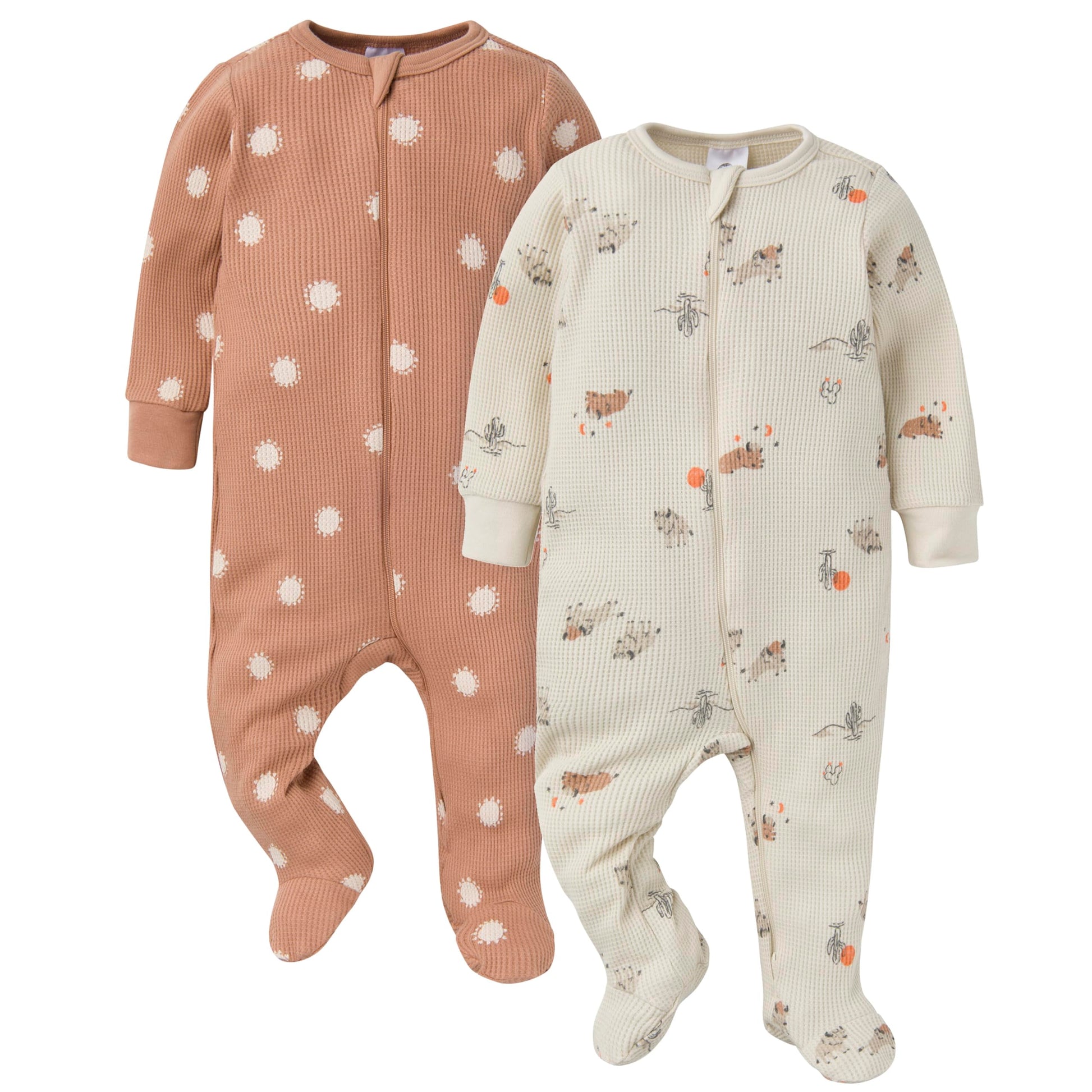 Gerber Baby Unisex 2-Pack 2-Way Zip Thermal Footed Sleep 'N Play, Buffalo, Newborn