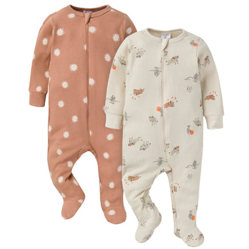 Gerber Baby Unisex 2-Pack 2-Way Zip Thermal Footed Sleep 'N Play, Buffalo, Newborn