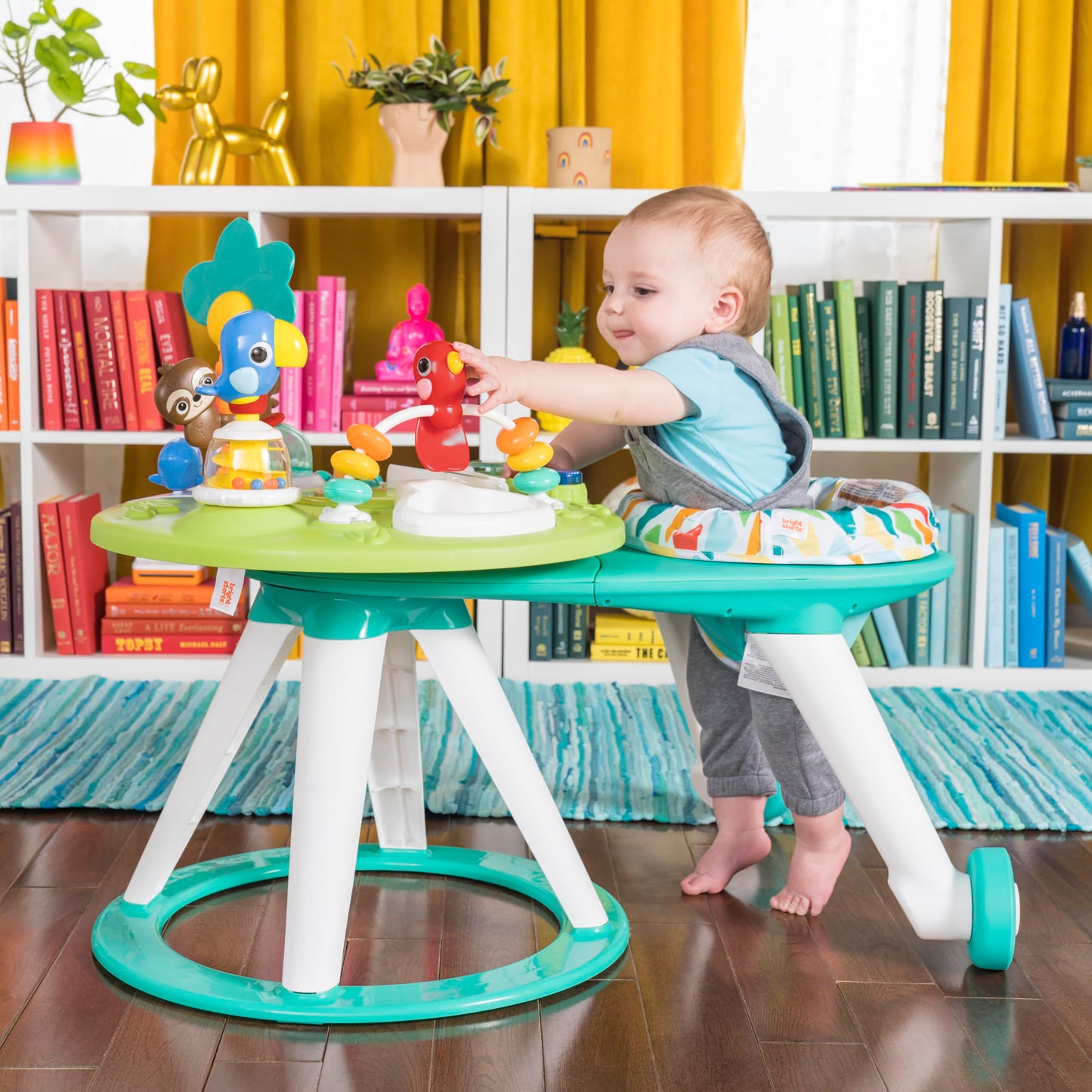 Bright Starts Around We Go 2-in-1 Walk-Around Baby Activity Center & Table, Tropic Cool, Ages 6 Months+