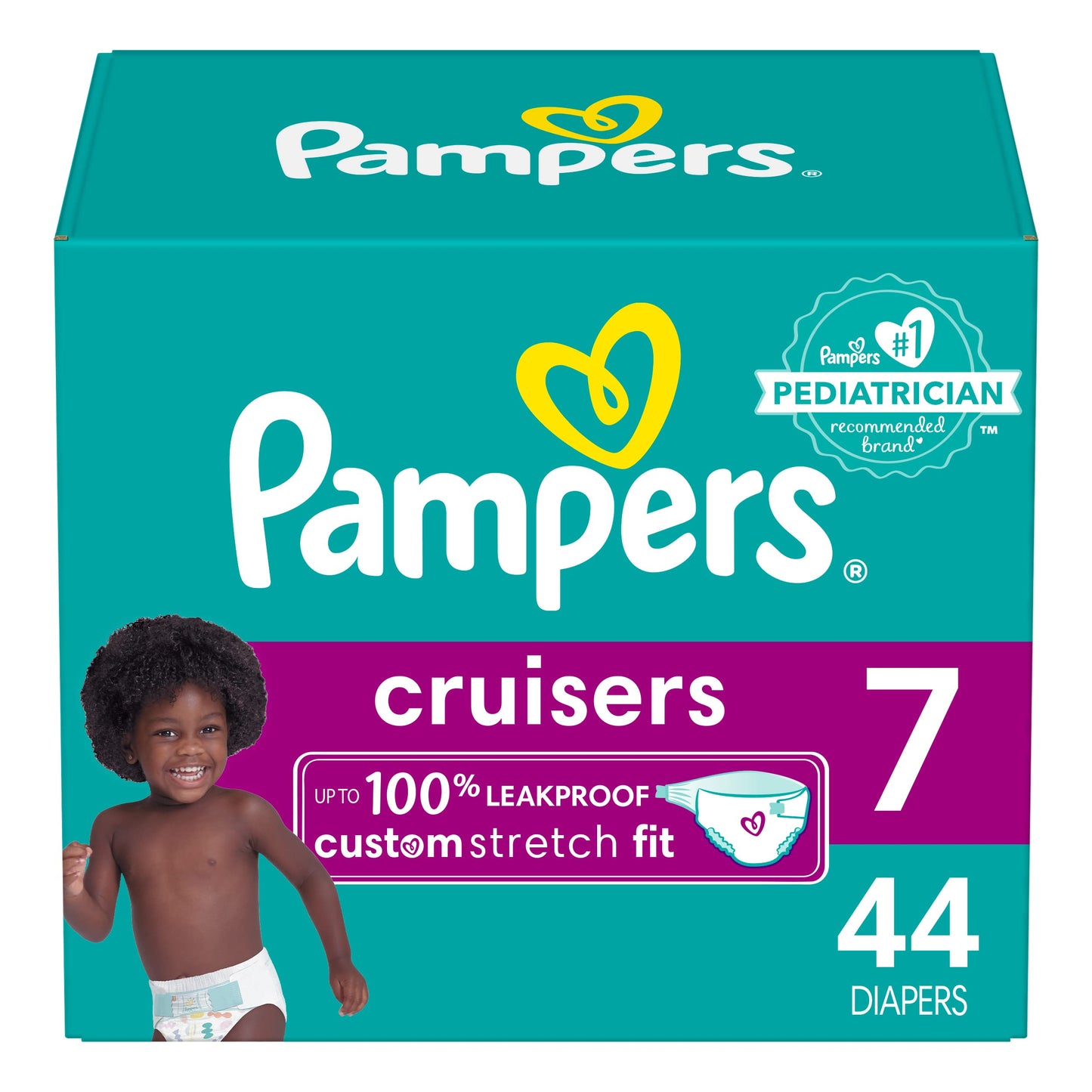 Pampers Cruisers Diapers - Size 7, 44 Count, Disposable Active Baby Diapers with Custom Stretch