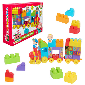 CoComelon Stacking Train, 40 Piece Large Building Block Set, 2 Figures, Colors, Numbers, Officially Licensed Kids Toys for Ages 