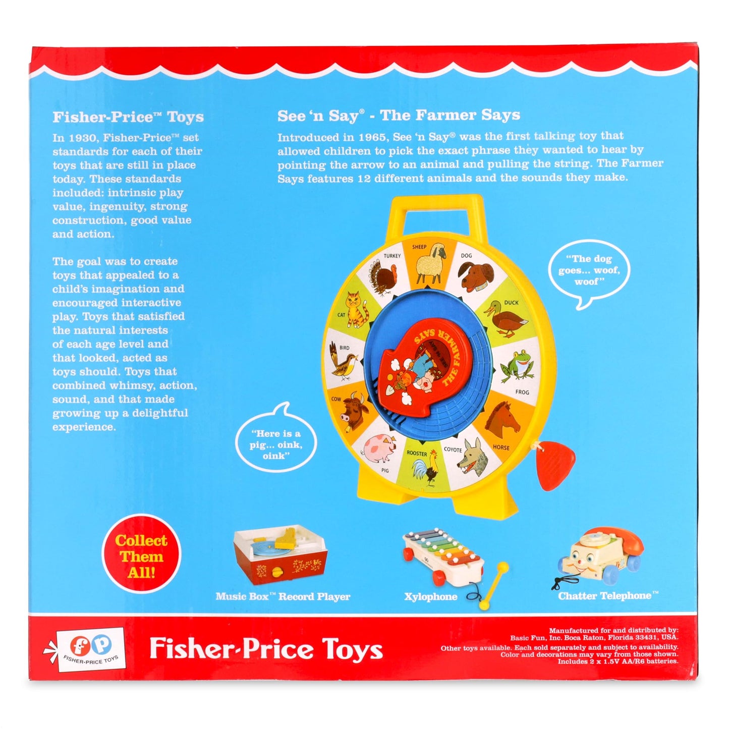 Fisher Price Classics - Farmer Says See n Say - Vintage Learning Toy, Sounds and Animals, Interactive Retro Game for Kids, Girl