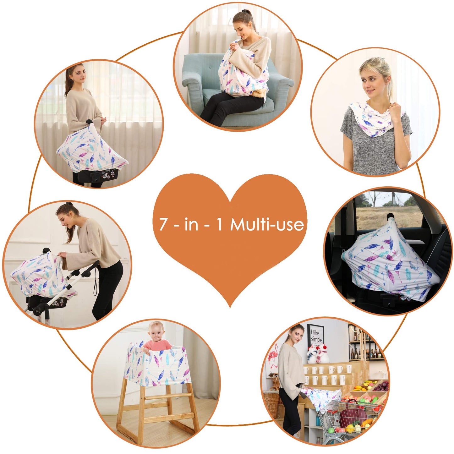 Carseat Canopy Covers For Breastfeeding - Baby Car Seat Covers Breastfeeding Cover Multi Use Boys And Girls Shower Gifts (Feathe