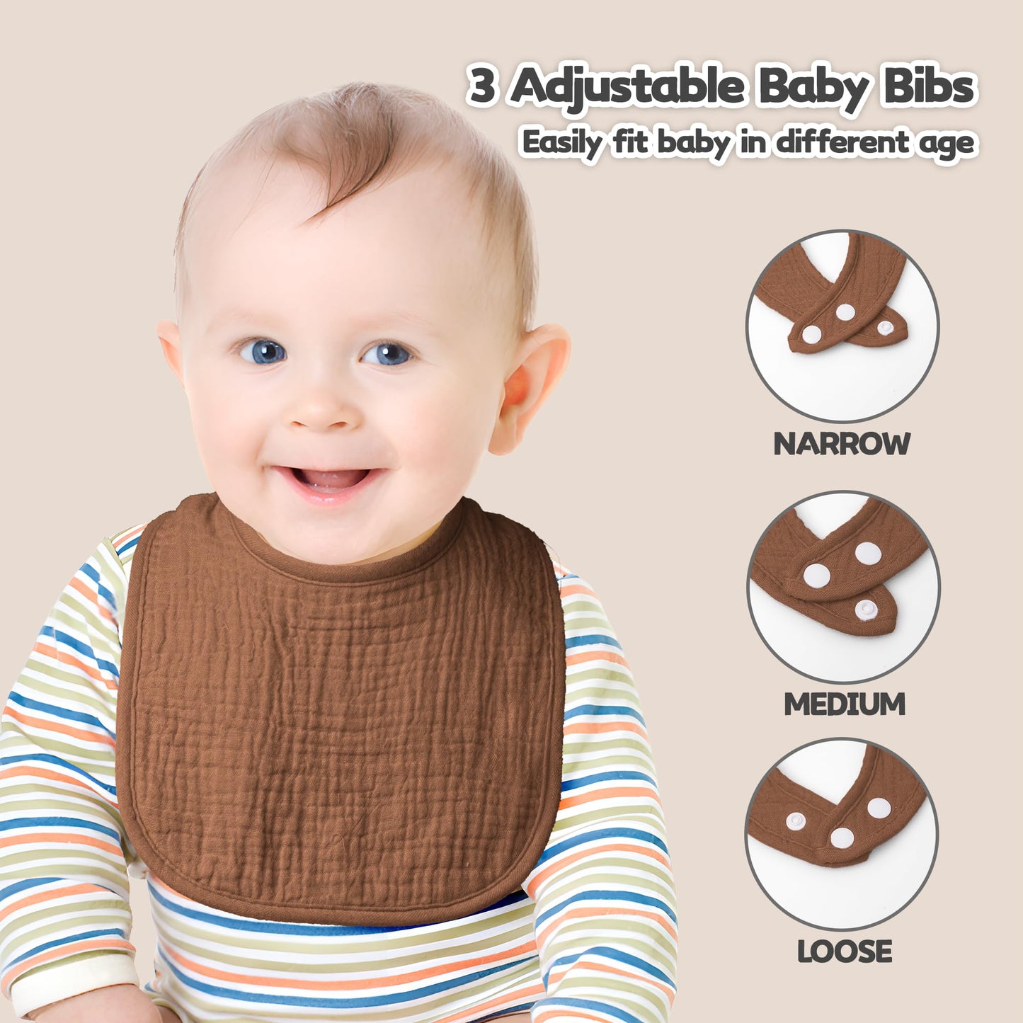 Susurration Muslin Baby Bibs 6 Pack Bandana Drool Bibs,Soft Square Adjustable Baby Drooling Bibs For Unisex Girls & Boys(Brown)