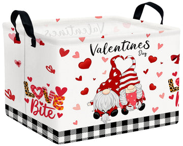 BOOHIT Valentines Day Basket for Kids Heart Shaped Empty Storage Bins for Gifts with Handles Room Decor (Boy Girls Gnome Love)