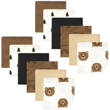 Hudson Baby Unisex Baby Flannel Cotton Washcloths, Brown Bear 12 Pack, One Size