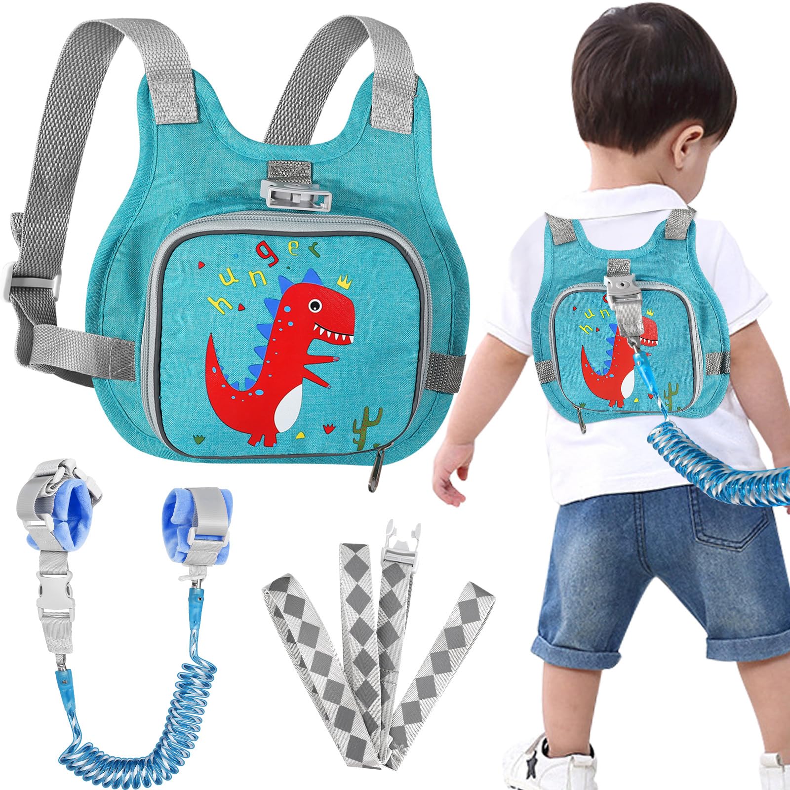 Toddler Harness Leash + Anti Lost Wrist Link, Accmor Dinosaur Baby Harnesses Wit WBCBBB09WHJW55H