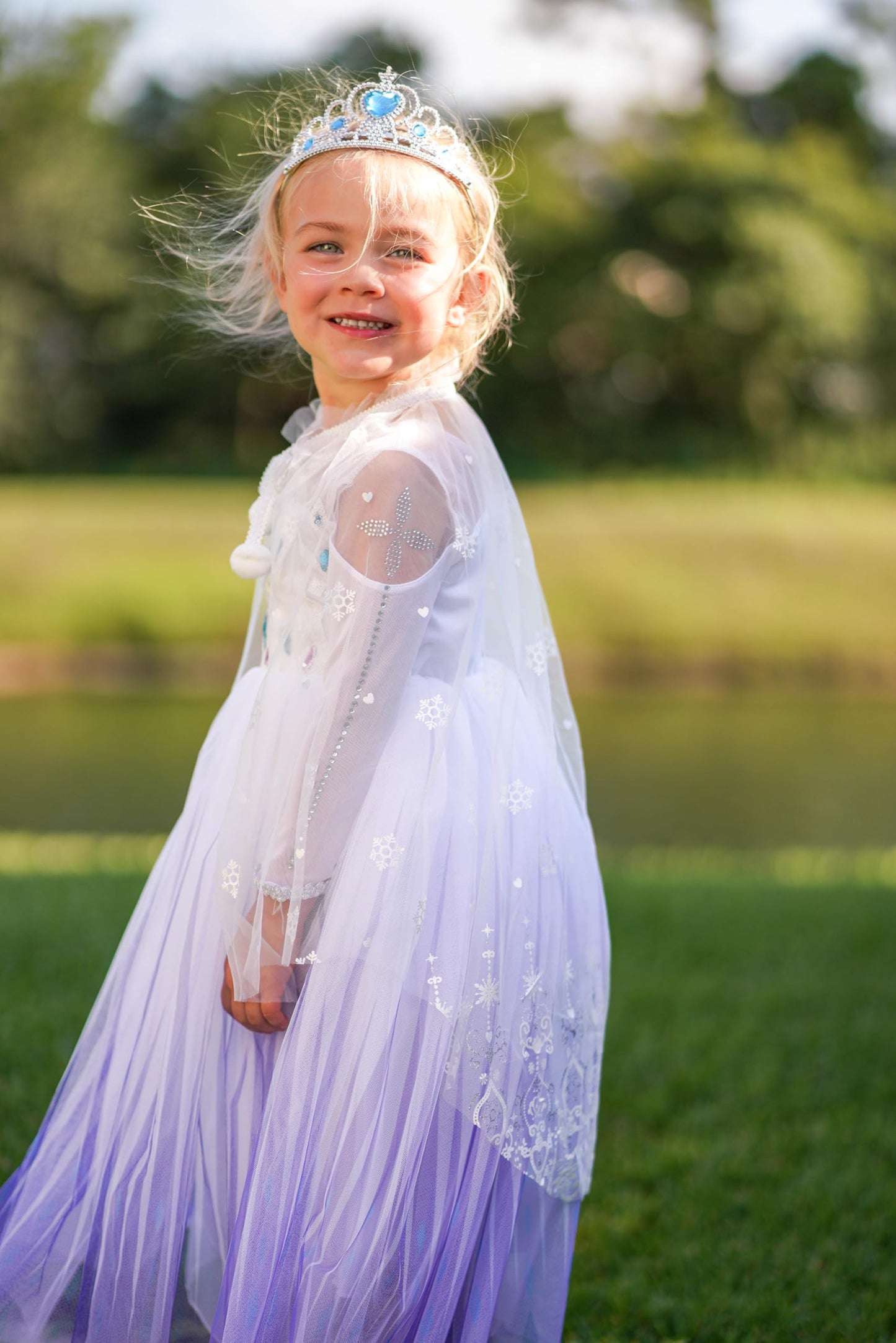 Aoiviss Girls Princess Costumes Snow Queen Princess Dresses Fancy Dress Up Clothes For Halloween Snow Party Cosplay, White