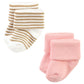 Hudson Baby Unisex Baby Cotton Rich Newborn And Terry Socks, Pink Tan Stripe, 6-12 Months