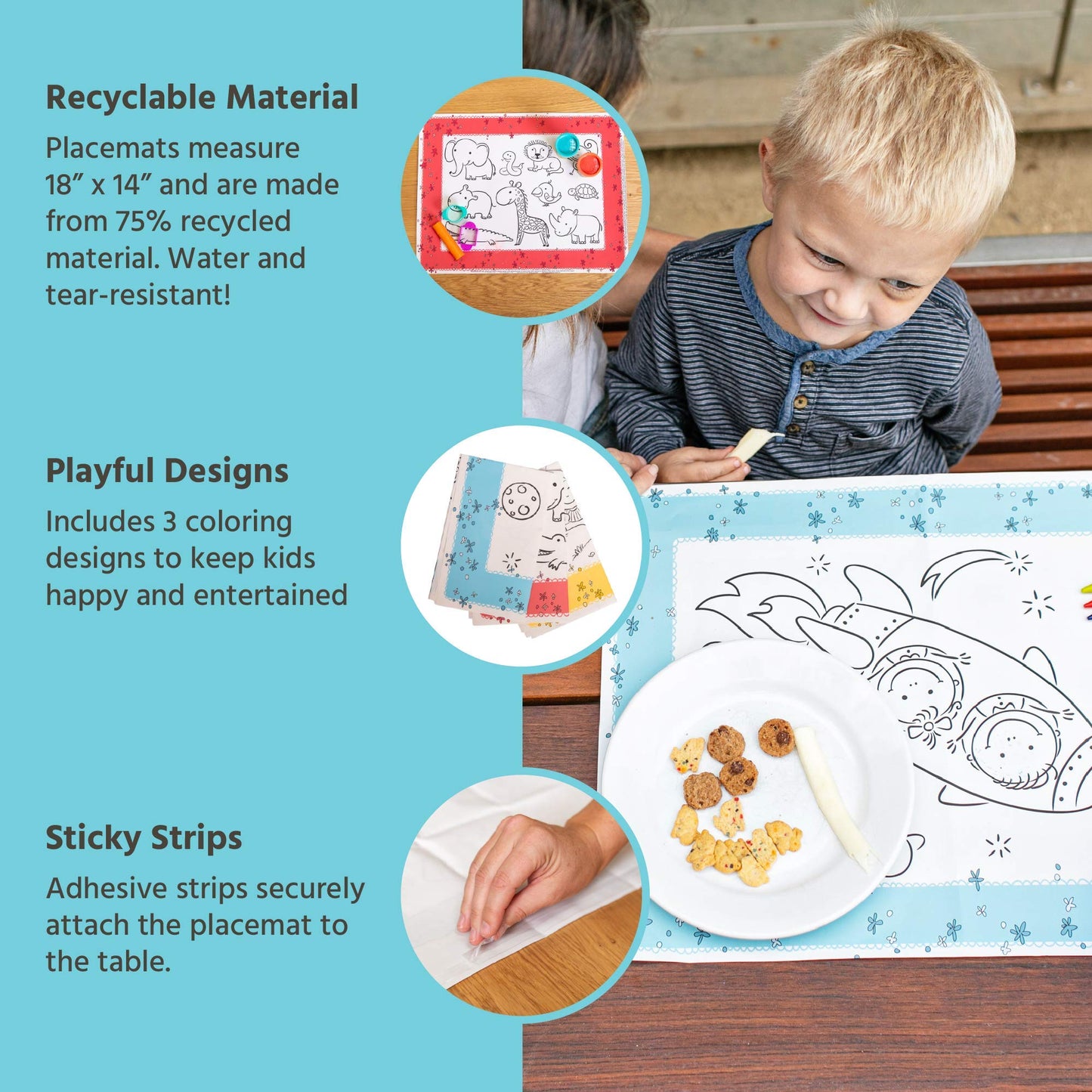 Healthy Habits By J.L. Childress Colorme Disposable Placemats, 24 Pack - Paper Stick-On Placemats With Coloring Fun - Airplane T