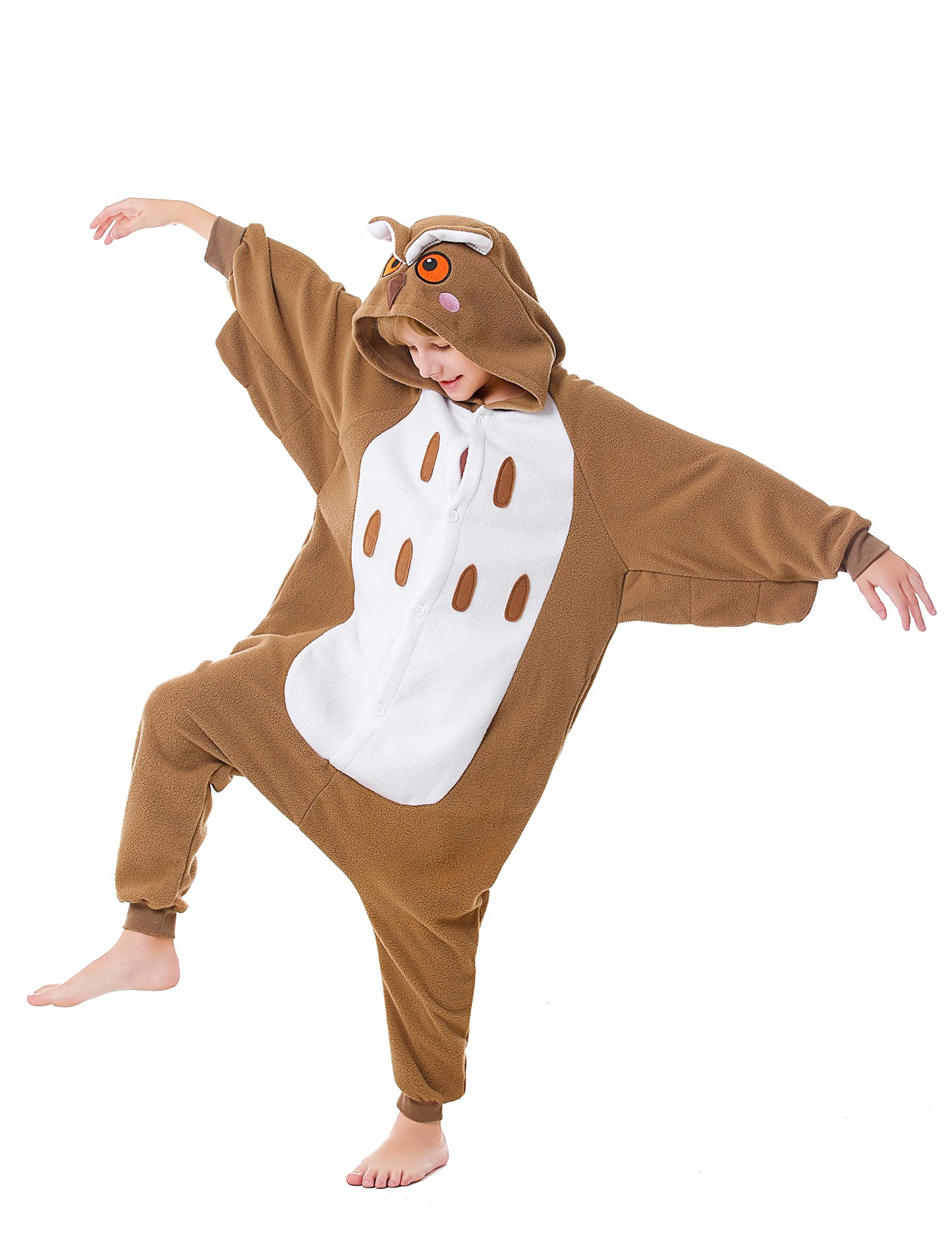 Canasour Kids Owl Onesie Halloween Cosplay Costume Girls Animal Unisex Outfuit One Piece Hooded Soft Pajamas Brown Party 6-8 Yea