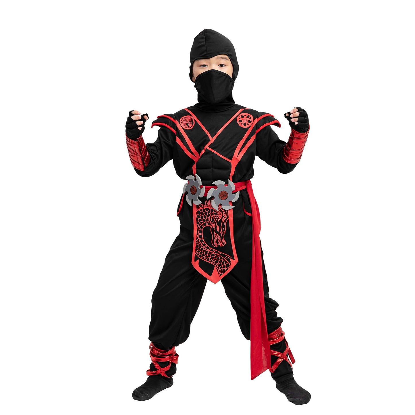 Spooktacular Creations Halloween Ninja Costume Kids, Black Red Ninja Dragon Costume Set, Boys Halloween Outfit For Dressup And R