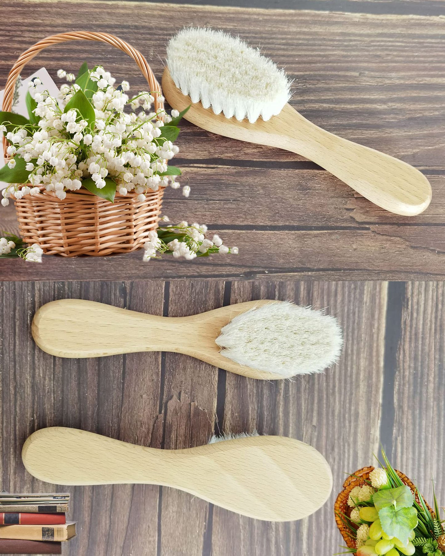 Molylove Baby Hair Brush With Wooden Handle And Comb Set For Newborns & Toddlers | Natural Soft Goat Bristles L Wood Comb L Purp
