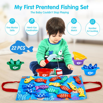 Gacoman Montessori Toys for 1 Year Old Boy Girl Birthday Gift- Cloth Fishing Game for Toddler1-3 for Grandkids with Stacking Cup