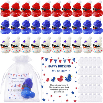 Lunmon 200 Pcs 4th of July Party Favor 50 Pcs Red White Blue Patriotic Rubber Duck 2 Inch Sunglass Independence Day Duck for Bat