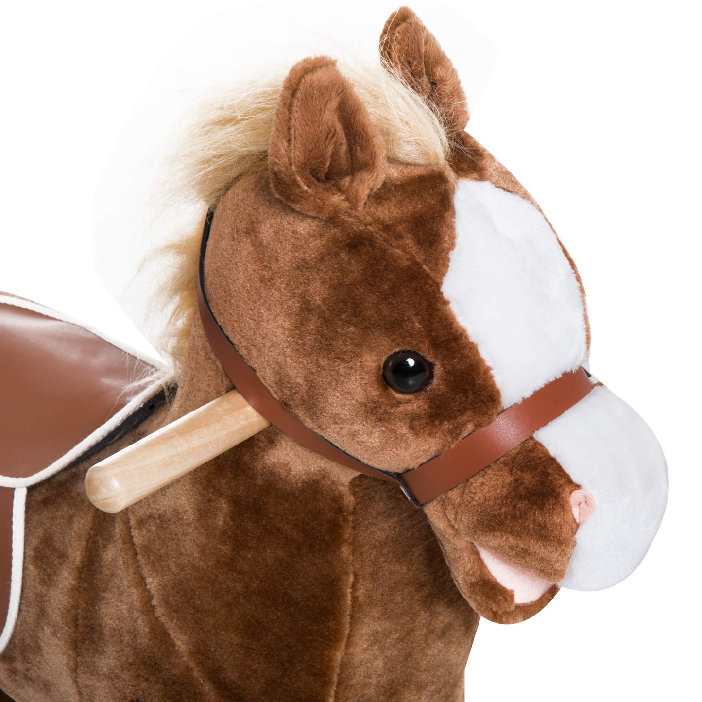Qaba Kids Plush Toy Rocking Horse Ride on with Realistic Sounds - Brown