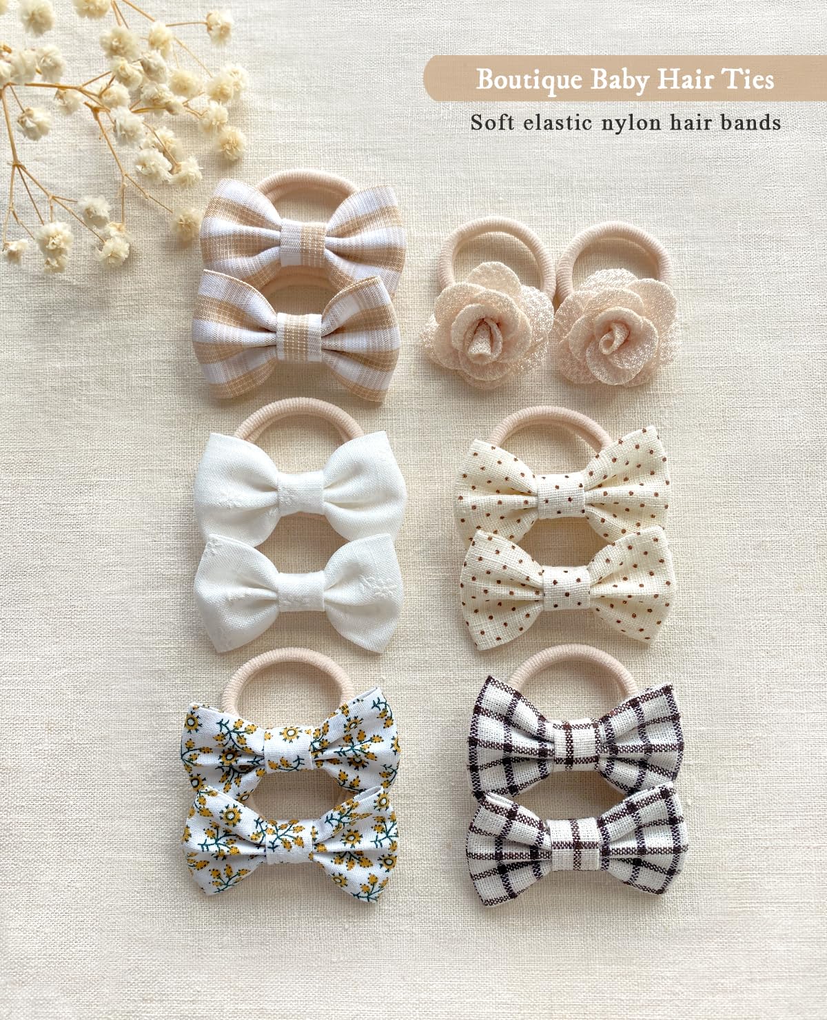 Boutique Baby Hair Ties For Infants Ouchless, 24 Pcs Hair Bow Ties For Toddler Girls' Fine Hair, Soft Elastic Pigtails Ponytail
