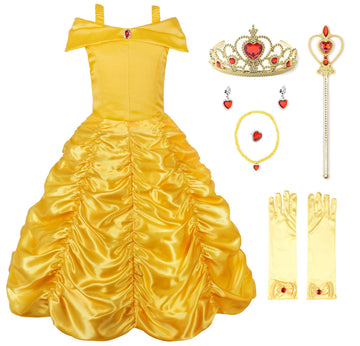 Jerrisapparel Princess Dress Off Shoulder Layered Costume For Little Girl (6 Years, Yellow With Accessories)