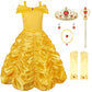 Jerrisapparel Princess Dress Off Shoulder Layered Costume For Little Girl (8 Years, Yellow With Accessories)